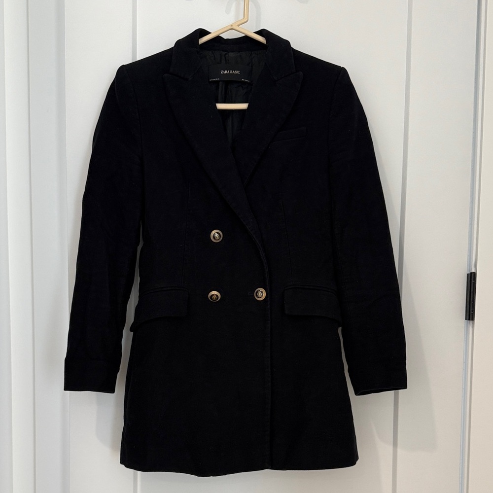 Zara Women's Black Velvet Double-Breasted Jacket